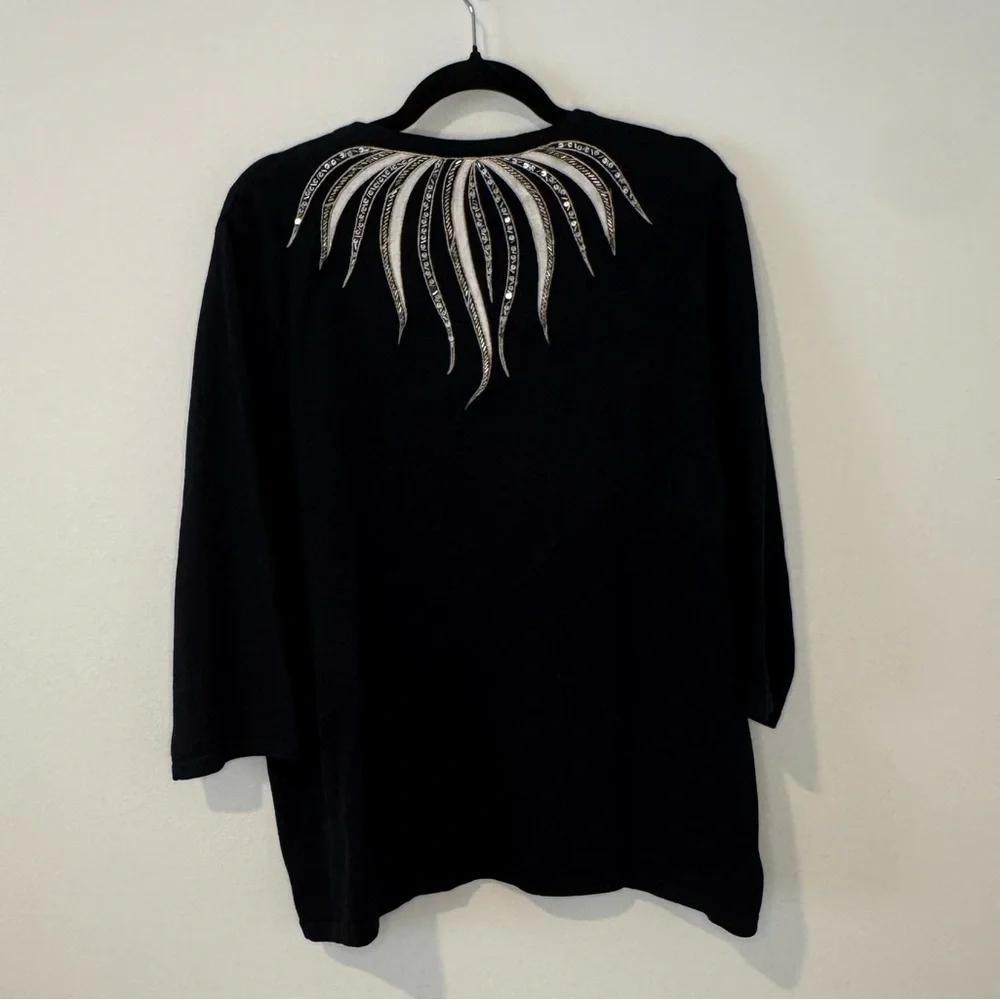 Bob Mackie Wearable Art Black Embellished Cardigan Top – Women’s 1X